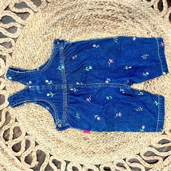 Vintage Carter’s Baby 6/9 Month Floral Vestbak Bubble Romper Denim Overalls - Picture 3 of 4
